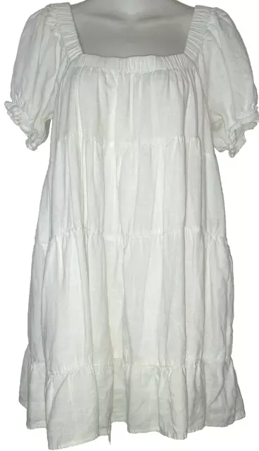 Impeccable Pig Women's Size M White Linen Blend Tiered Lined Mini Dress