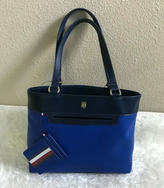 Tommy Hilfiger Bag Shopper  Blue  Handbag Monogram With Pouch MSRP $108