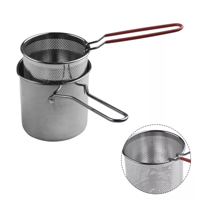 Handheld Basket Included Stainless Steel Frying Pot Ideal for Quick Snacks