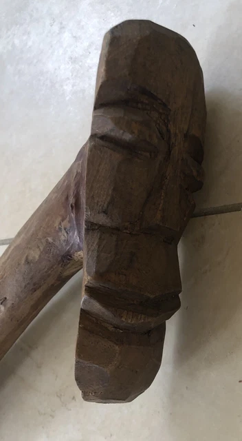 African Tribal Hand Carved Wood Walking Stick Cane  Face Mask