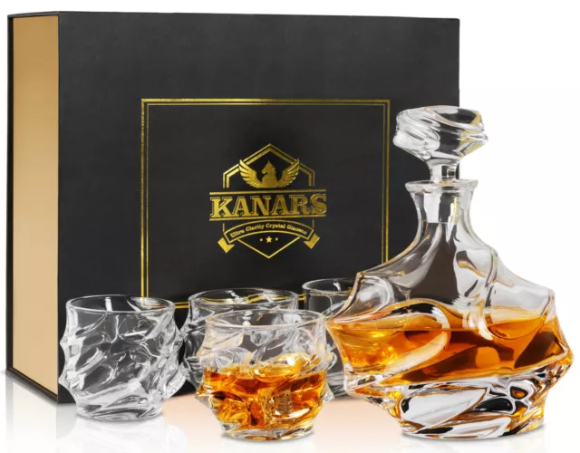 KANARS Whisky Decanter & Crystal Old Fashioned Glass Set Luxury Gift for Men Dad