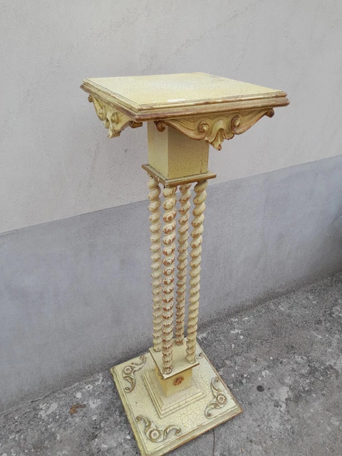 Colonna Legno Laccata Barocchetto - Torciglioni E Decori Scolpiti - 1960 Emilia