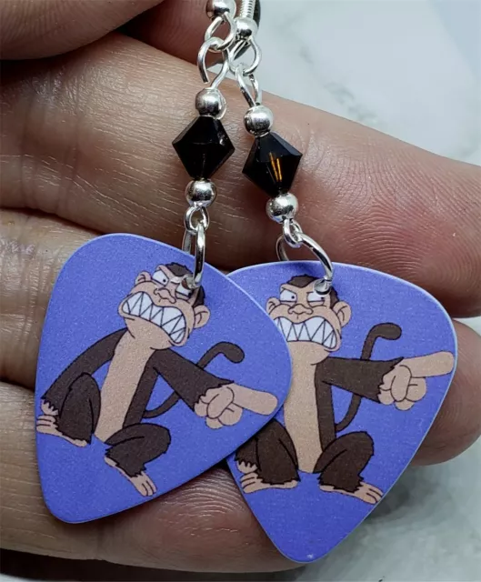 Family Guy Evil Monkey Guitar Pick Earrings with Brown Swarovski Crystals