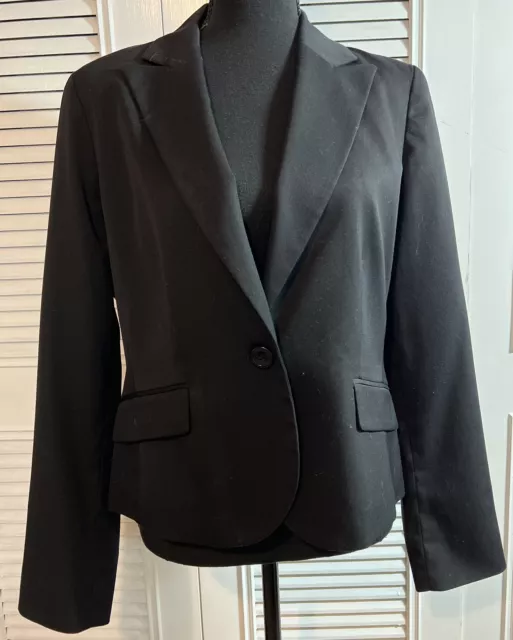 Ann Klein Black  Lined Career Single Button  Blazer Jacket Size 10 Bust 21”