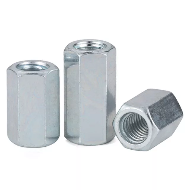 High Hexagon Long Nuts Connectors Threaded Rods Carbon Steel Zinc Plated M4-M24 3