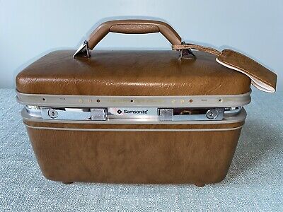 Vtg Samsonite PROFILE II Train Case Gold/Brown Hard Side Shell Makeup Luggage