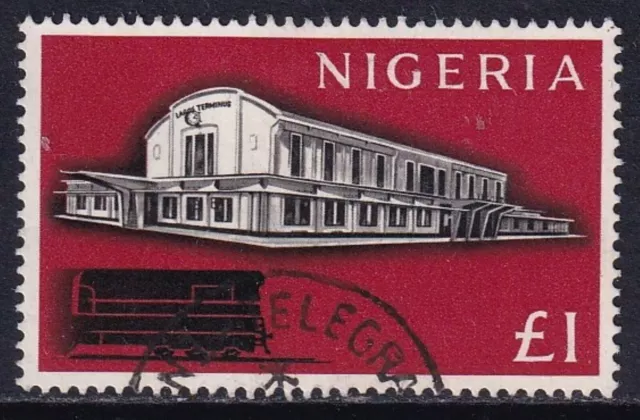 NIGERIA 1961 Lagos Station £1 Black and Carmine-Red SG 101 Used (CV £18)