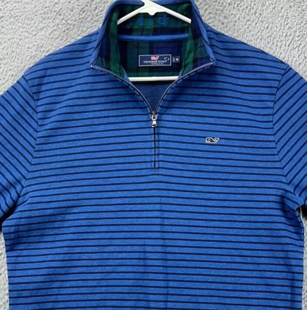 Vineyard Vines Sweater Mens Medium Blue Pinstripe Quarter Zip Sweatshirt NEW A16