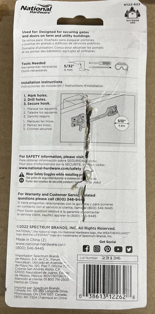 National Hardware N122-622 Safety/Pet Gate Hook & Plate 6 Inch Zinc Plated Steel 2