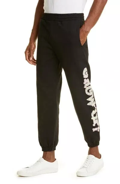 NWT MCQ By Alexander Mcqueen Dart Grow Up Logo Cotton Joggers In Darkest Black