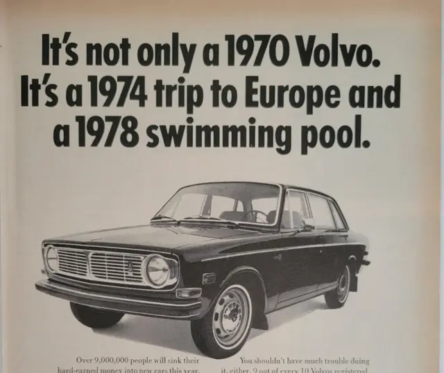 1970 Volvo Car Future Cost Savings Original Ad 1969 Time ~8x11"