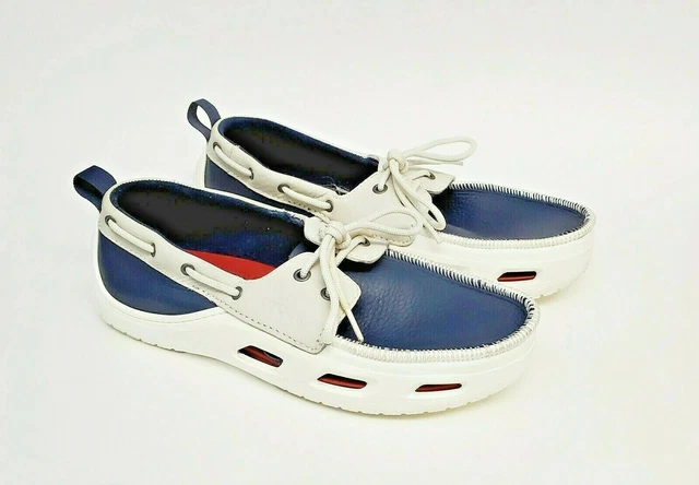 CROCS COVE SPORT 12027 Boat Shoes Mens Size 9 Navy Leather White