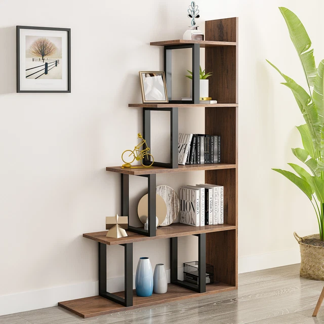 LADDER CORNER BOOKSHELF 5 Tier Bookcase Storage Display Wood with Open
