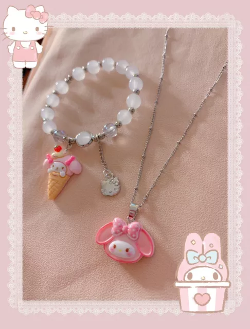 Juego de Collar y Pulsera Kawaii Sanrio Y2K My Melody Hello Kitty