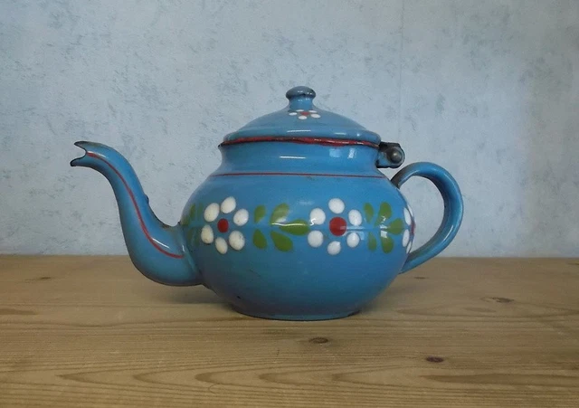 Ancienne Théière En Tôle émaillée Vert Anglais - 70 Cl - Style Rustique