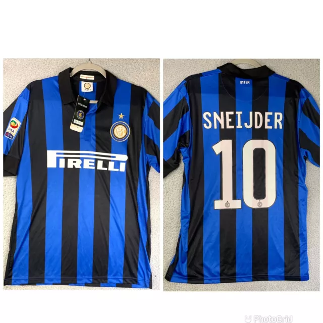 New INTER Milan Sneijder No.10 Jersey Mens XL Pirelli Serie A Blue Black Stripes