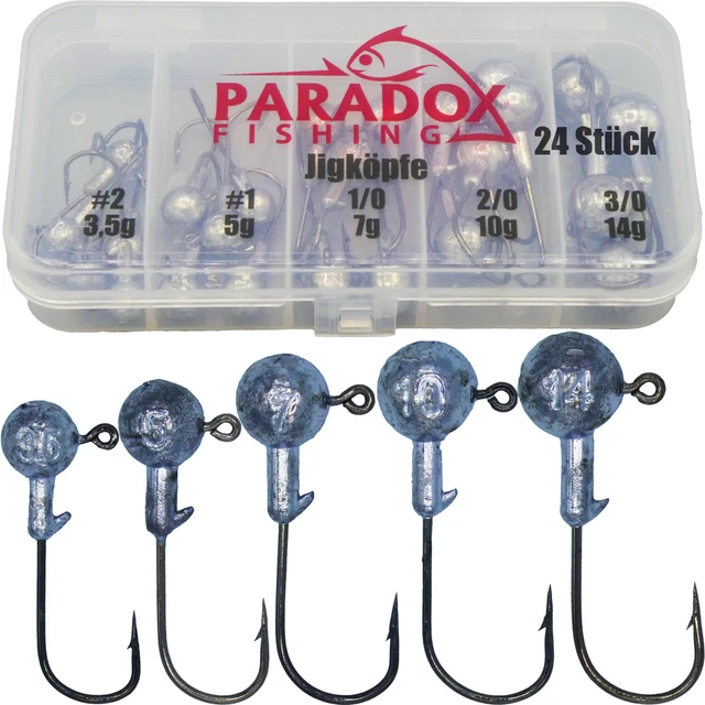 Paradox Fishing Jigköpfe Set (3,5g/5g/7g/10g/14g) 25-teilig je 5/4 Jighaken