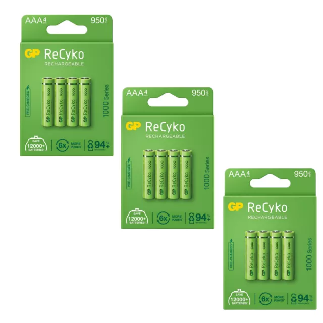 3 x4er Pack GP Akku Rechargeable AAA / R03 GP ReCyko 1000 Series Ni-MH 950mAh