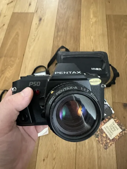 Pentax P50 35mm SLR Film Camera w/SMC Pentax-A F:/1.7 50mm Lens & Accessories
