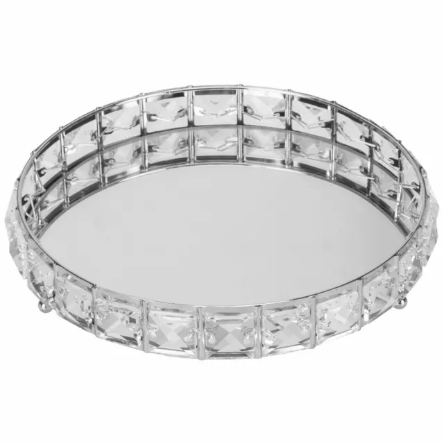 Silver / Gold Mirror Diamante Candle Plate Tray Jewellery Ornament Tray Holder 3