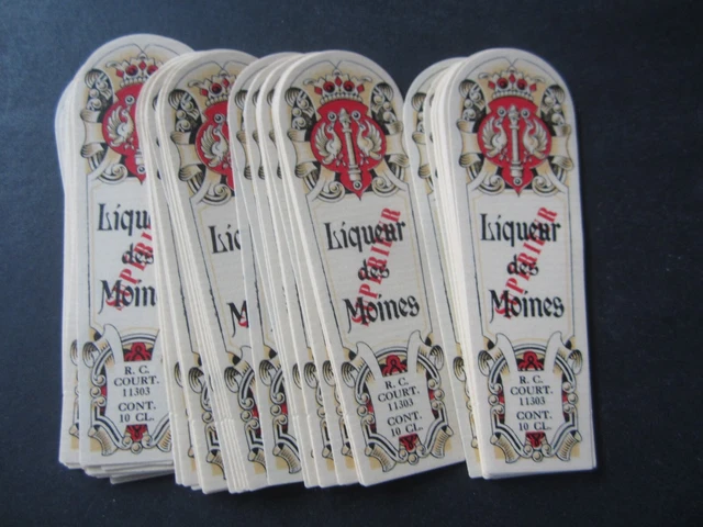Wholesale Lot of 100 Old Vintage - LIQUEUR des MOINES - European Liquor LABELS