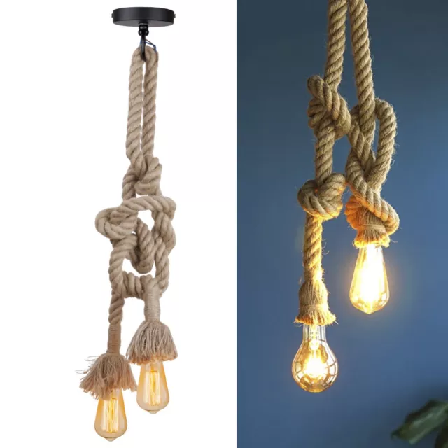 Retro Ceiling Light Chandelier Vintage Pendant Lamp Rustic Loft Hemp Rope Light