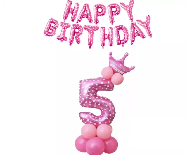 5th Birthday Girls Balloon Stand Pink Party Decorations Age 5 Kids with Banner