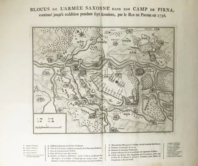 Pirna Belagerung von 1756 Sachsen siege Plan Schley Kupferstich 1760