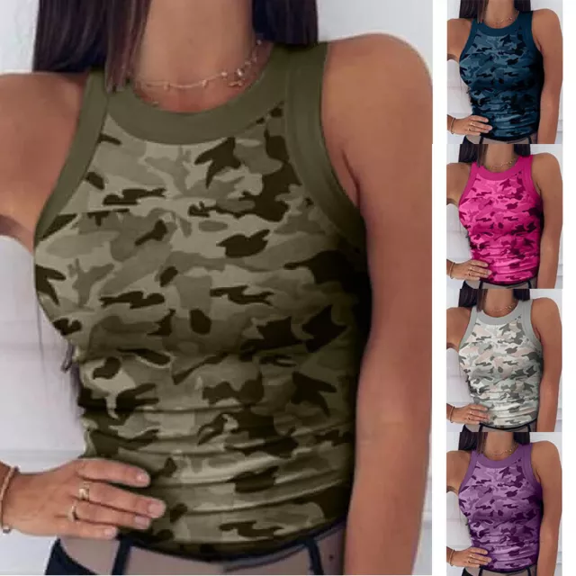 Fit Camisole Top / Stretch Tee Camo Slim Womens Army Cami Tank Lounge #
