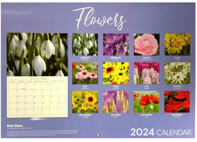 2024 A3 Large Print Calendar Month To View Wall Hanging Planner 7 Column Flowers 2