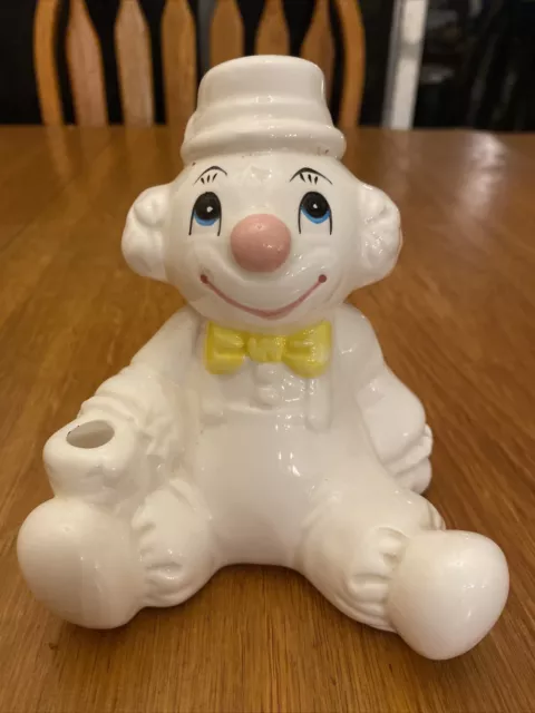 Vintage Ceramic White Clown Bank Russ