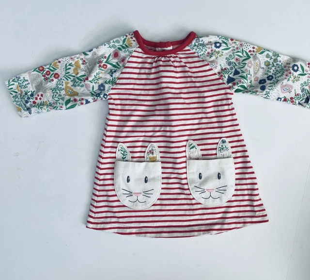Baby Boden Dress 0-3 Bunny Pockets Pink Stripe Floral Embroidered