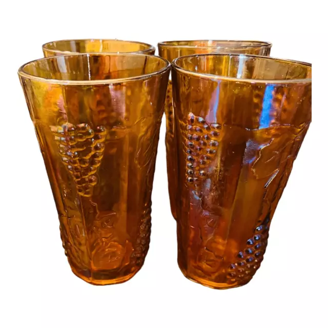 Vintage Indiana Glass Marigold Carnival Glass Tumblers- Set of 4 iridescent