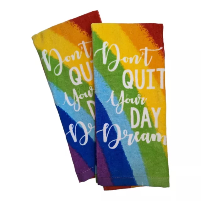 Rainbow Don't Quit Your Day Dream Dish Towels Kitchen/ Bath 100% Cotton EUC