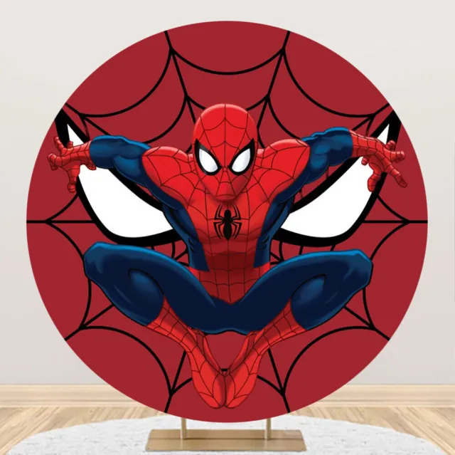 Round Superhero Spiderman Backdrop Boys Birthday Party Photo Background Banner