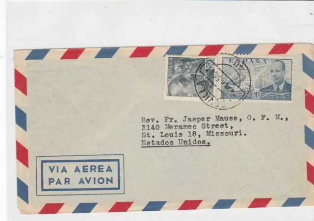 spain  1956 airmail stamps cover ref 19332