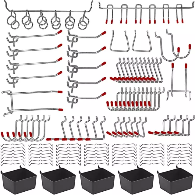 114 pcs Peg Board Hooks Accessories Pegboard Bins Organizer for Garage Kit