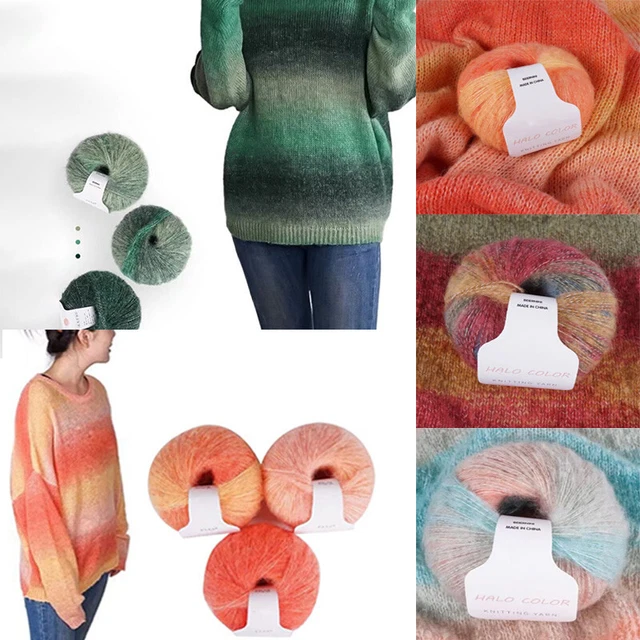 1 rollo degradado mohair hilo de lana tejido línea delgada para suéter sombrero chal