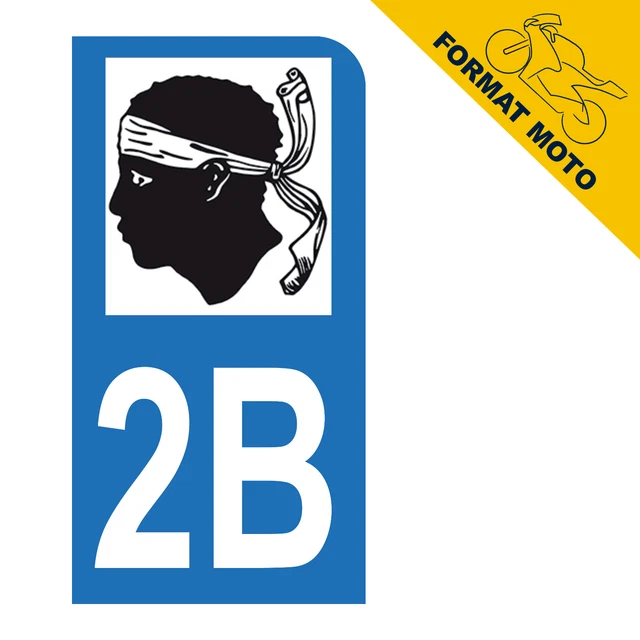 2 Stickers Plaque Moto Style F étoiles Blanches + Département 2B - 3x6 Cm Noir - Neuf