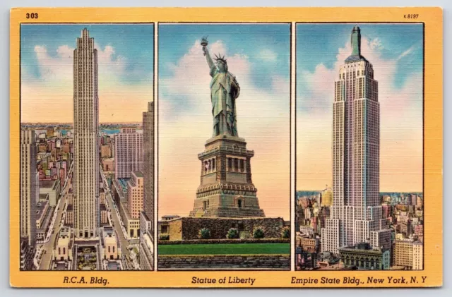 RCA Building Statue Of Liberty Empire State Building New York City NY Postcard