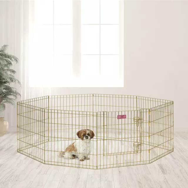 Metal Exercise Dog Playpen No Door, Gold, 24"H