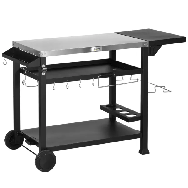 Outsunny Stainless Steel Outdoor Grill Cart with Folding Side table, 2 Wheels