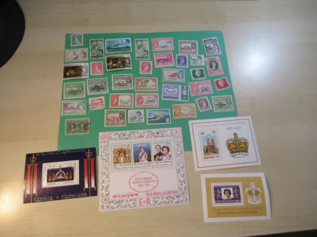 Queen Elizabeth Ii Stamp Lot 40 Different Many Mint Unused Blocks Cayman Solomon