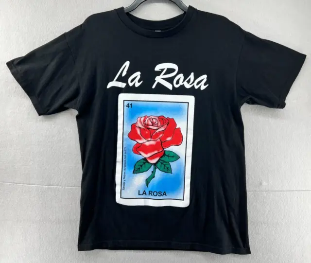 La Rosa Loteria Mexican Bingo T-Shirt Women's Size Medium Novelty Black Cotton