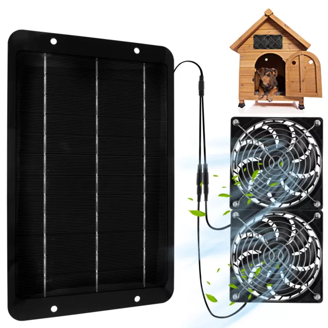 Solar Powered Exhaust Fan Vent w/10W Solar Panel Powered Dual Fan for Pet House◙