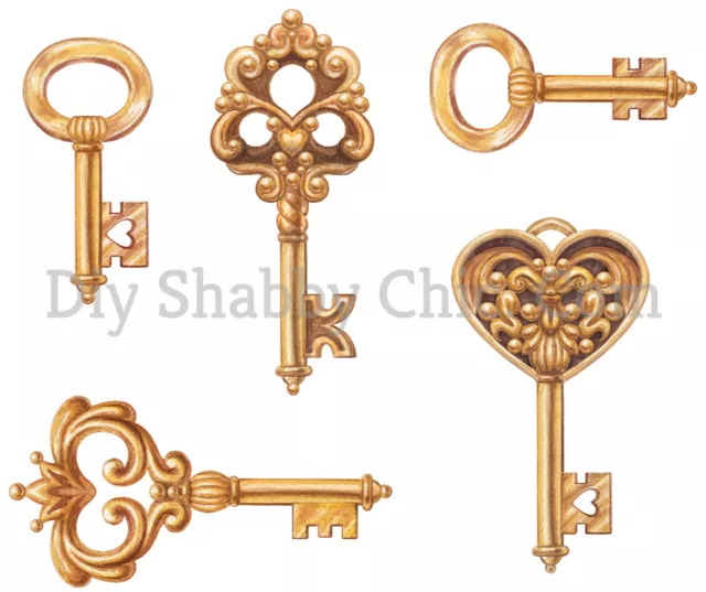 Waterslide Furniture Wall Wood Decal DIY Art Vintage Image Transfer Golden Keys