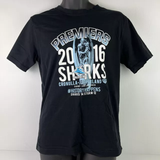 Cronulla Sharks NRL Licensed 2016 Premier T-Shirt Mens M Black/Blue 51/71