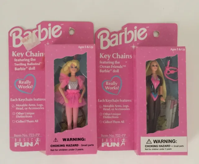 Basic Fun 2-Barbie Keychains Twirling Ballerina 720-0 & Ocean Friends 721-0 NIP