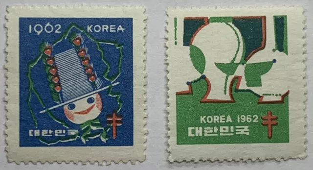 1962 Korea Christmas Seals Stamps Lot Of 2 Unused With Original Gums