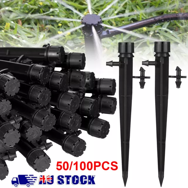 50/100pcs Adjustable Water Flow Irrigation Drippers on Stake Emitter Drip System